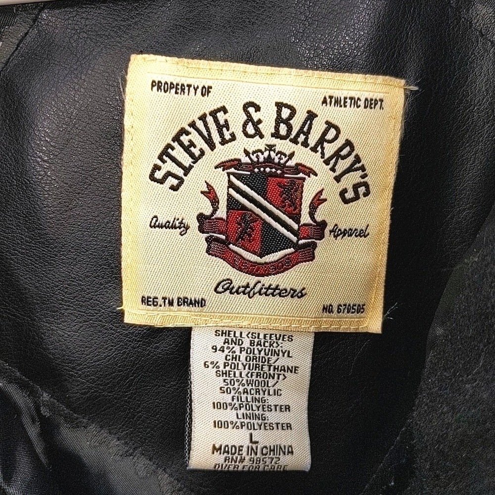 VTG Y2K Steve & Barry's Ninja Varsity Bomber Jacket Large Men Black Faux Leather - Picture 7 of 9
